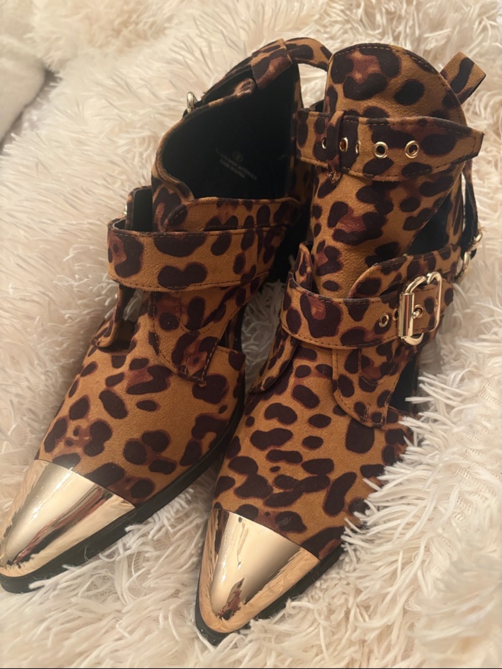 Liliana Leopard Print Ankle Boots with Gold Cap Toe